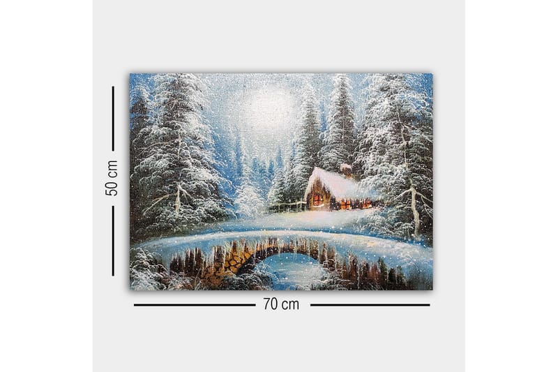Canvastavla - Vinterlandskap med en stuga och snöklädda träd - Vit / Blå / Brun - Inredning - Tavlor & posters - Canvastavla