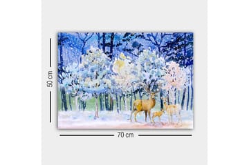 Canvastavla - Vinterlandskap med rådjur och snöklädda träd - Blå / Vit / Beige - Inredning - Tavlor & posters - Canvastavla