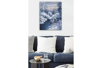 Canvastavla - Vinterlandskap med snöklädda träd och en frusen flod - Vit / Blå / Grå - Inredning - Tavlor & posters - Canvastavla