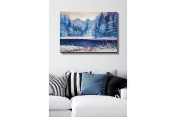 Canvastavla - Vinterlandskap med snöklädda träd och en frusen sjö - Blå / Vit / Lila - Inredning - Tavlor & posters - Canvastavla