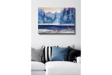 Canvastavla - Vinterlandskap med snöklädda träd och en frusen sjö - Blå / Vit / Lila - Inredning - Tavlor & posters - Canvastavla