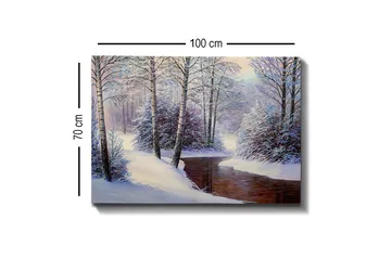 Canvastavla - Vinterlandskap med snötäckta träd och en stilla bäck - Vit / Blå / Brun - Inredning - Tavlor & posters - Canvastavla