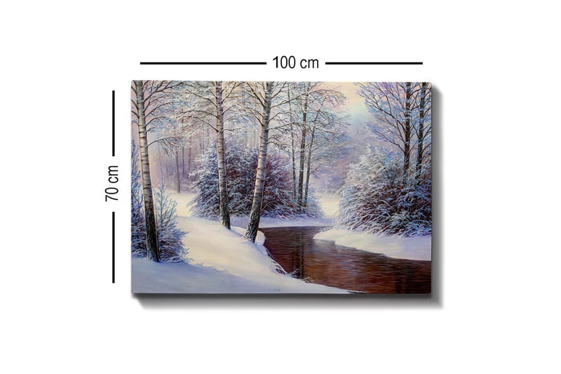 Canvastavla - Vinterlandskap med snötäckta träd och en stilla bäck - Vit / Blå / Brun - Inredning - Tavlor & posters - Canvastavla