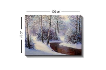 Canvastavla - Vinterlandskap med snötäckta träd och en stilla bäck - Vit / Blå / Brun - Inredning - Tavlor & posters - Canvastavla