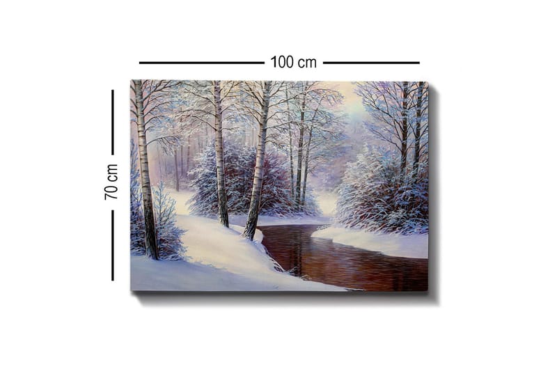 Canvastavla - Vinterlandskap med snötäckta träd och en stilla bäck - Vit / Blå / Brun - Inredning - Tavlor & posters - Canvastavla
