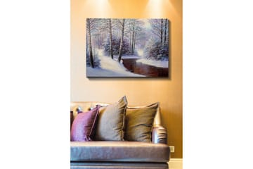 Canvastavla - Vinterlandskap med snötäckta träd och en stilla bäck - Vit / Blå / Brun - Inredning - Tavlor & posters - Canvastavla