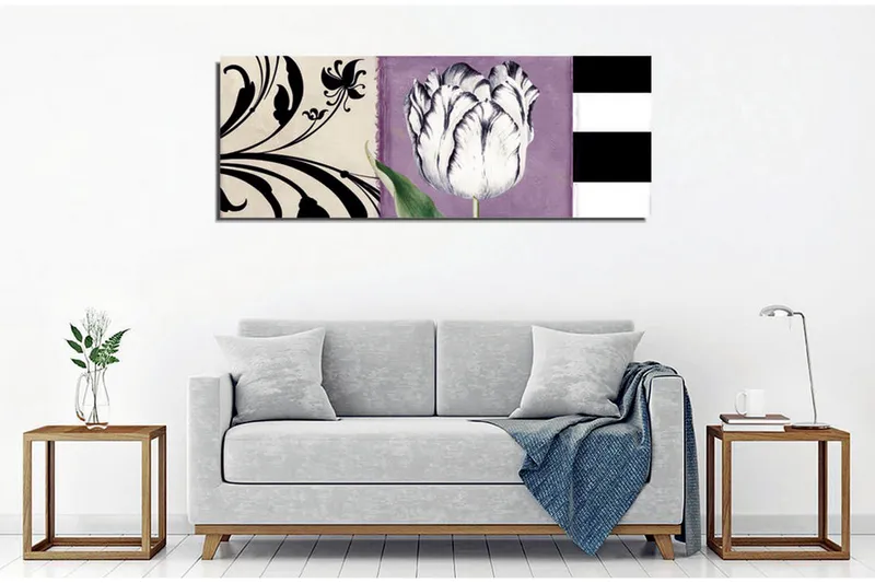Canvastavla - Vit tulpan mot lila bakgrund - Vit / Lila / Svart - Inredning - Tavlor & posters - Canvastavla