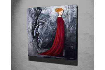 Canvastavla - Porträtt av en kvinna i röd klänning med en stor ansiktsprofil i grått i bakgrunden - Röd / Grå / Svart - Inredning - Tavlor & posters - Canvastavla