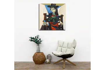 Canvastavla - Porträtt av kvinna med geometriska former och starka färger - Grön / Blå / Orange - Inredning - Tavlor & posters - Canvastavla