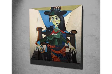 Canvastavla - Porträtt av kvinna med geometriska former och starka färger - Grön / Blå / Orange - Inredning - Tavlor & posters - Canvastavla