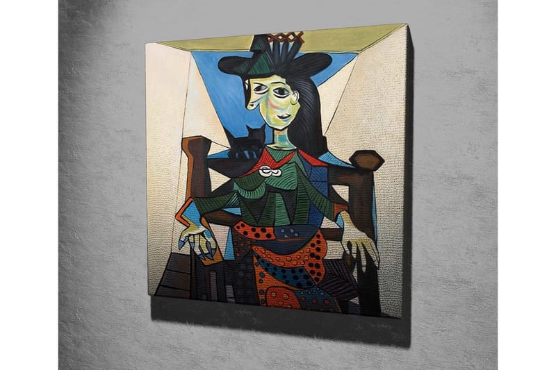 Canvastavla - Porträtt av kvinna med geometriska former och starka färger - Grön / Blå / Orange - Inredning - Tavlor & posters - Canvastavla