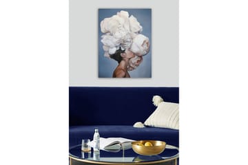 Canvastavla - Porträtt av en person med en stor bukett av vita blommor som svävar över huvudet - Vit / Ljusgrå / Hudton - Inredning - Tavlor & posters - Canvastavla