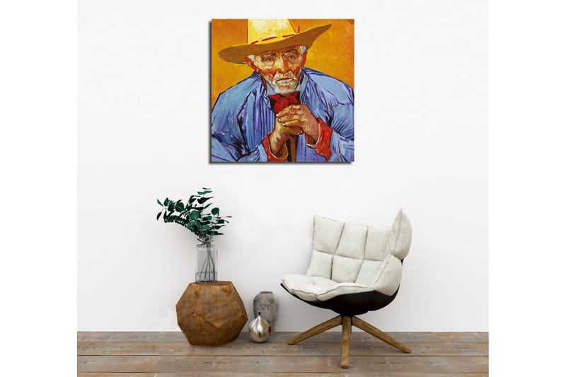 Canvastavla - Porträtt av en gammal man med hatt och blå skjorta - Gul / Blå / Röd - Inredning - Tavlor & posters - Canvastavla