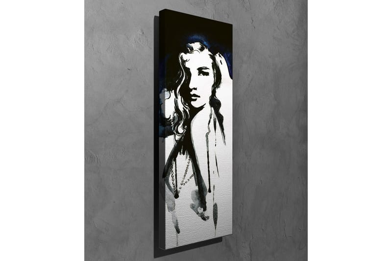 Canvastavla - Porträtt av en kvinna med långt hår och en mystisk uttryck - Svart / Vitt / Mörkblått - Inredning - Tavlor & posters - Canvastavla