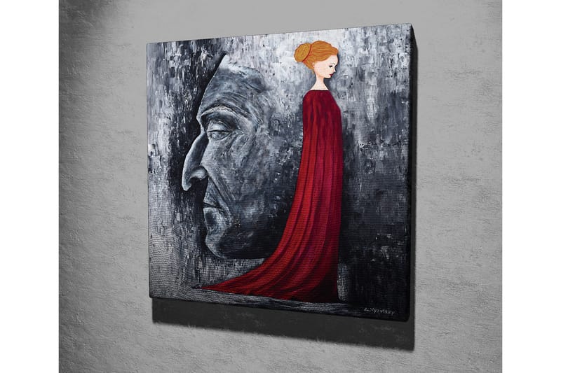 Canvastavla - Porträtt av en kvinna i röd klänning med en stor ansiktsprofil i grått i bakgrunden - Röd / Grå / Svart - Inredning - Tavlor & posters - Canvastavla