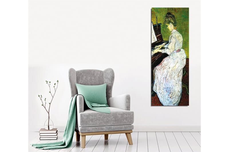 Canvastavla - Pianospelande kvinna i vit klänning - Grön / Vit / Brun - Inredning - Tavlor & posters - Canvastavla