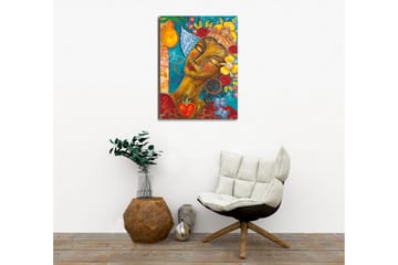 Canvastavla - Porträtt av en kvinna med blommor och frukter i håret - Turkos / Brun / Röd - Inredning - Tavlor & posters - Canvastavla