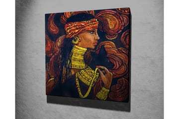 Canvastavla - Porträtt av en kvinna med smycken och en svart katt - Mörkbrun / Orange / Gul - Inredning - Tavlor & posters - Canvastavla