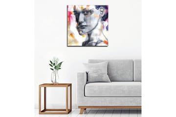 Canvastavla - Porträtt av en kvinna med en uttrycksfull ansiktsgestaltning - Grå / Rosa / Orange - Inredning - Tavlor & posters - Canvastavla