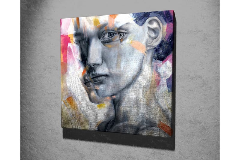 Canvastavla - Porträtt av en kvinna med en uttrycksfull ansiktsgestaltning - Grå / Rosa / Orange - Inredning - Tavlor & posters - Canvastavla