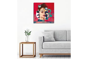 Canvastavla - Porträtt av en kvinna med abstrakta geometriska former och färgglada cirklar - Röd / Grön / Svart - Inredning - Tavlor & posters - Canvastavla