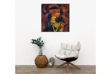 Canvastavla - Porträtt av en kvinna med smycken och en svart katt - Mörkbrun / Orange / Gul - Inredning - Tavlor & posters - Canvastavla