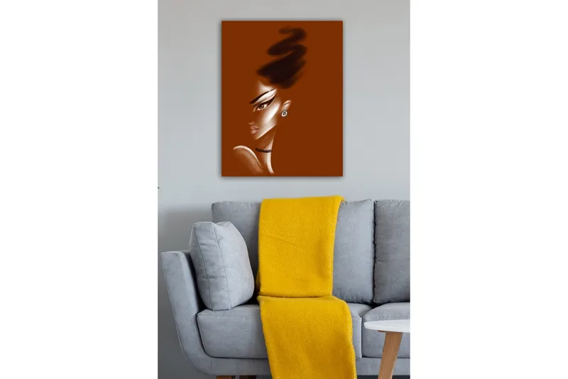 Canvastavla - Porträtt av en kvinna med stiliserade drag och en elegant frisyr - Mörkbrun / Beige / Svart - Inredning - Tavlor & posters - Canvastavla