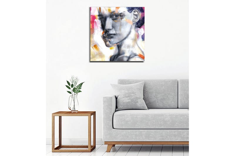 Canvastavla - Porträtt av en kvinna med en uttrycksfull ansiktsgestaltning - Grå / Rosa / Orange - Inredning - Tavlor & posters - Canvastavla