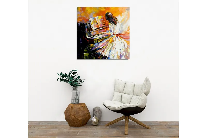 Canvastavla - Pianospelande kvinna i färgglad omgivning - Orange / Vit / Svart - Inredning - Tavlor & posters - Canvastavla