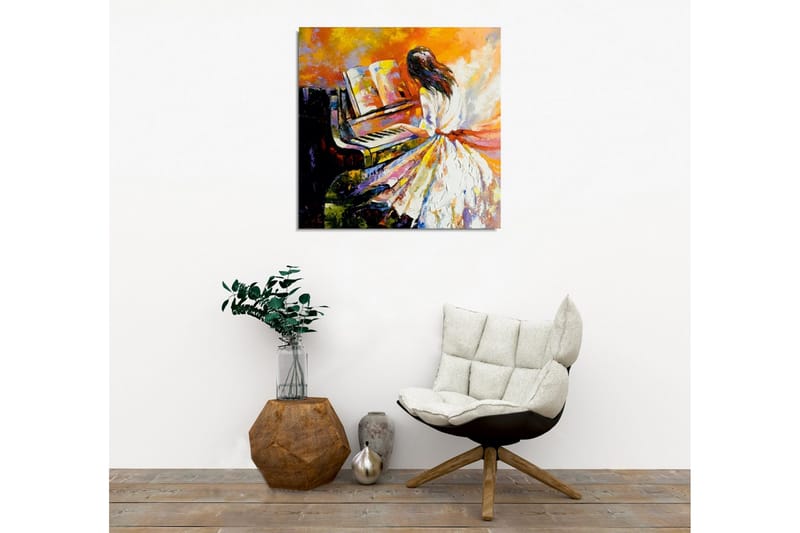 Canvastavla - Pianospelande kvinna i färgglad omgivning - Orange / Vit / Svart - Inredning - Tavlor & posters - Canvastavla