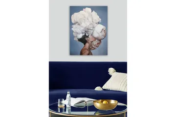 Canvastavla - Porträtt av en person med en stor bukett av vita blommor som svävar över huvudet - Vit / Ljusgrå / Hudton - Inredning - Tavlor & posters - Canvastavla