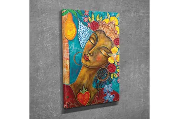 Canvastavla - Porträtt av en kvinna med blommor och frukter i håret - Turkos / Brun / Röd - Inredning - Tavlor & posters - Canvastavla