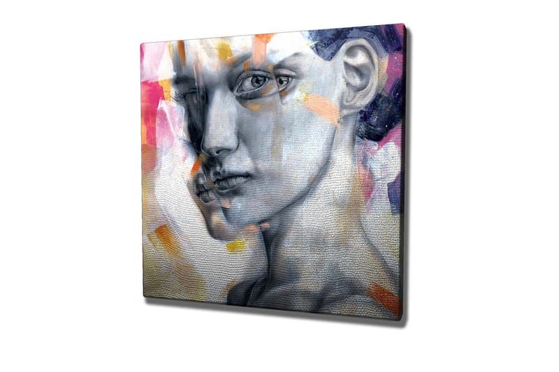 Canvastavla - Porträtt av en kvinna med en uttrycksfull ansiktsgestaltning - Grå / Rosa / Orange - Inredning - Tavlor & posters - Canvastavla