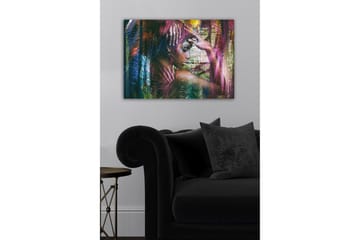 Canvastavla - Porträtt av en kvinna omgiven av färgglada växter - Grön / Rosa / Blå - Inredning - Tavlor & posters - Canvastavla