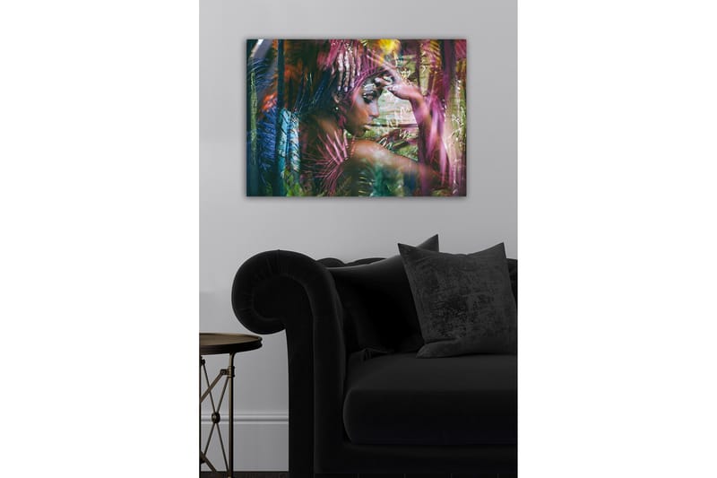 Canvastavla - Porträtt av en kvinna omgiven av färgglada växter - Grön / Rosa / Blå - Inredning - Tavlor & posters - Canvastavla