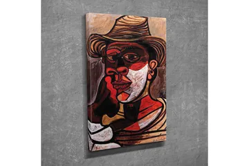 Canvastavla - Porträtt av en man med hatt och starka ansiktsdrag - Röd / Svart / Vit - Inredning - Tavlor & posters - Canvastavla