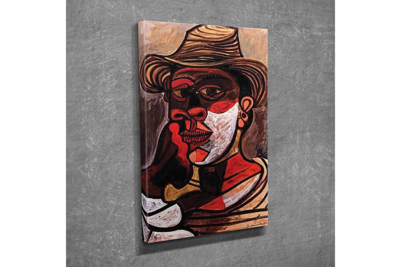 Canvastavla - Porträtt av en man med hatt och starka ansiktsdrag - Röd / Svart / Vit - Inredning - Tavlor & posters - Canvastavla