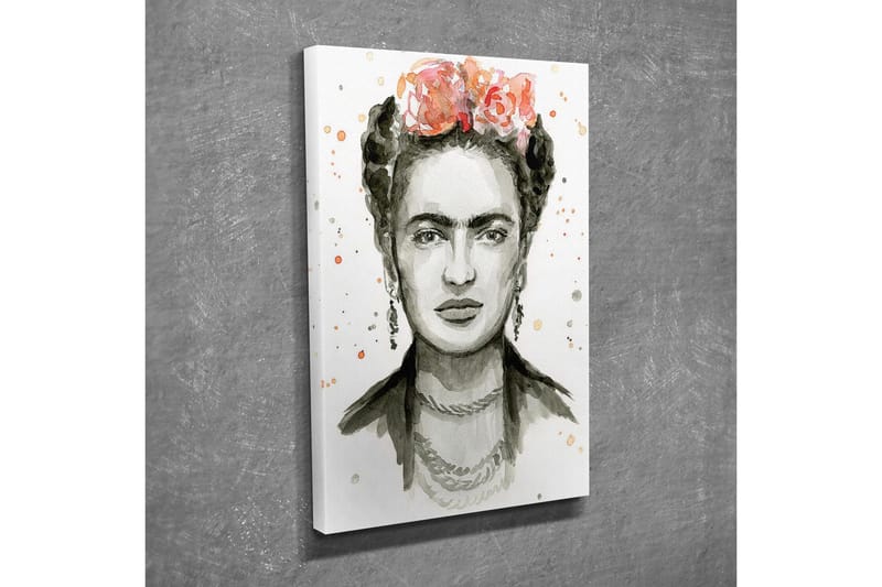 Canvastavla - Porträtt av en kvinna med blommor i håret - Grå / Rosa / Beige - Inredning - Tavlor & posters - Canvastavla