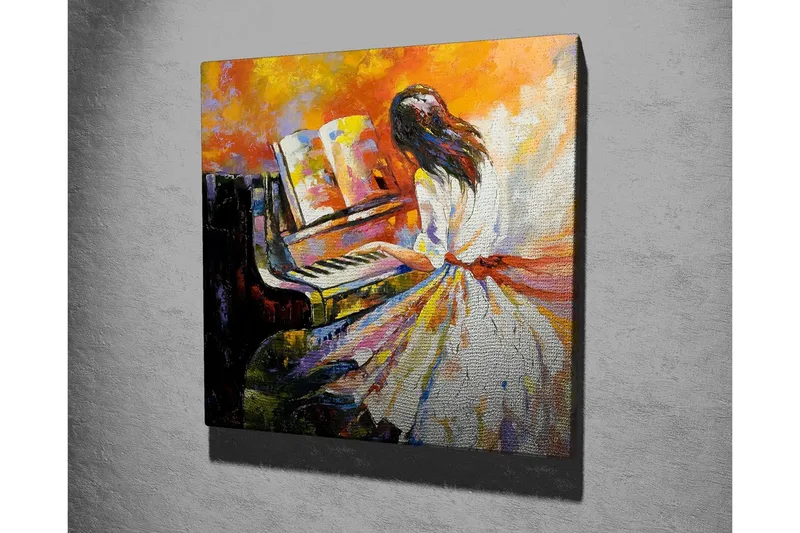 Canvastavla - Pianospelande kvinna i färgglad omgivning - Orange / Vit / Svart - Inredning - Tavlor & posters - Canvastavla