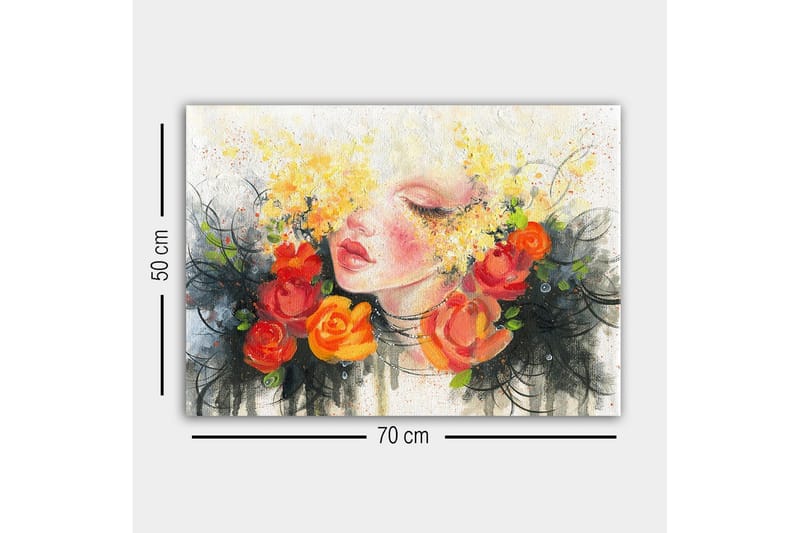 Canvastavla - Porträtt av en kvinna med blommor i håret - Orange / Gult / Svart - Inredning - Tavlor & posters - Canvastavla