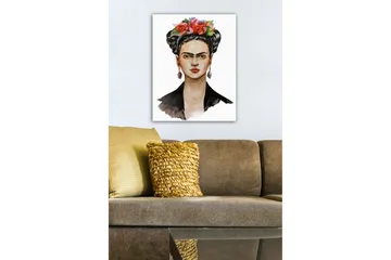 Canvastavla - Porträtt av en kvinna med blommor i håret - Röd / Grön / Svart - Inredning - Tavlor & posters - Canvastavla