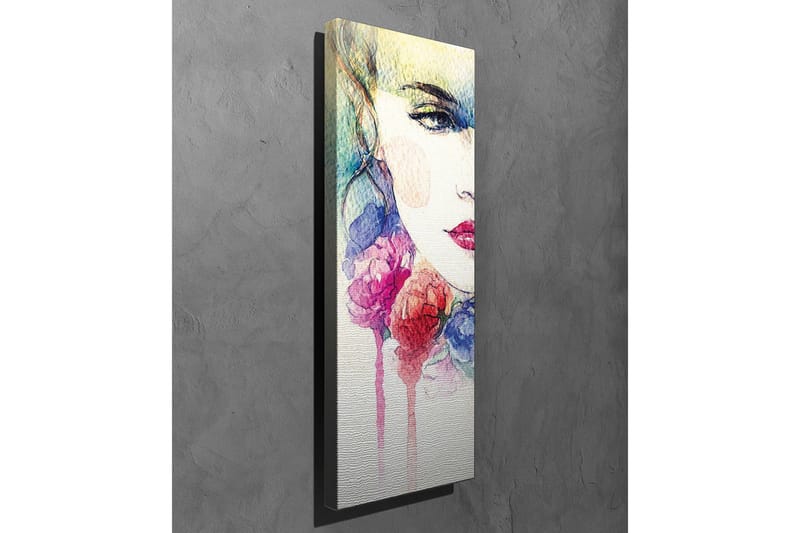 Canvastavla - Porträtt av en kvinna med färgglada blommor runt ansiktet - Rosa / Blå / Gul - Inredning - Tavlor & posters - Canvastavla