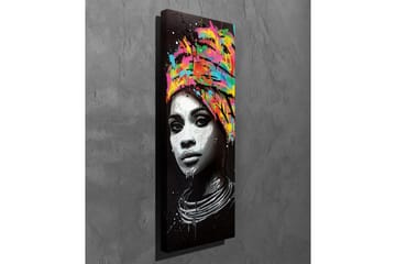 Canvastavla - Porträtt av en kvinna med färgglad huvudduk - Svart / Rosa / Gul - Inredning - Tavlor & posters - Canvastavla
