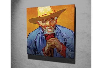 Canvastavla - Porträtt av en gammal man med hatt och blå skjorta - Gul / Blå / Röd - Inredning - Tavlor & posters - Canvastavla