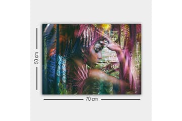 Canvastavla - Porträtt av en kvinna omgiven av färgglada växter - Grön / Rosa / Blå - Inredning - Tavlor & posters - Canvastavla