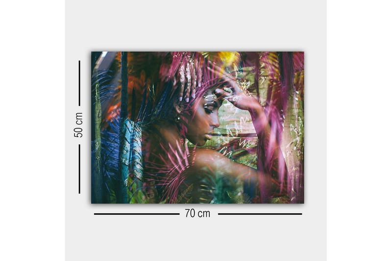 Canvastavla - Porträtt av en kvinna omgiven av färgglada växter - Grön / Rosa / Blå - Inredning - Tavlor & posters - Canvastavla