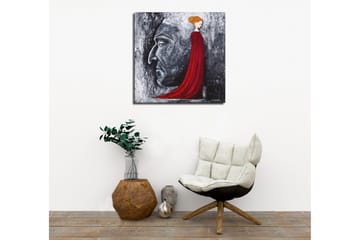 Canvastavla - Porträtt av en kvinna i röd klänning med en stor ansiktsprofil i grått i bakgrunden - Röd / Grå / Svart - Inredning - Tavlor & posters - Canvastavla