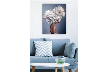 Canvastavla - Porträtt av en kvinna med en stor blomsterkrans som huvudprydnad - Vit / Ljusrosa / Beige - Inredning - Tavlor & posters - Canvastavla