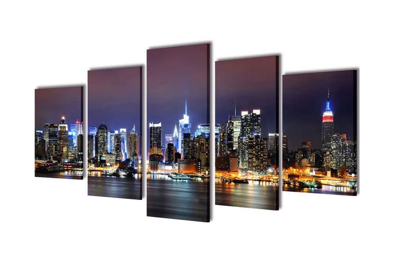Canvastavlor set om 5 New York Skyline 100x50 cm - Flerfärgad - Barntavlor - Canvastavla