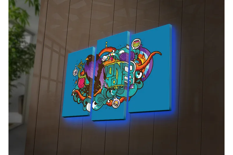 Dekorativ Canvasmålning LED-belysning 3 Delar - Flerfärgad - Inredning - Tavlor & posters - Canvastavla